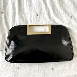 Michael Kors Black/Patent/Texture Leather Clutch with Chain Shoulder Strap